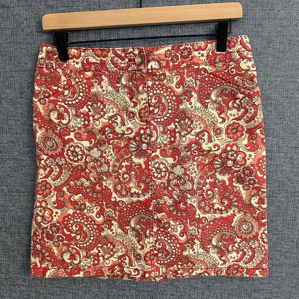 90’s Ann Taylor Red and Cream Paisley Mini Skirt Size 4P
